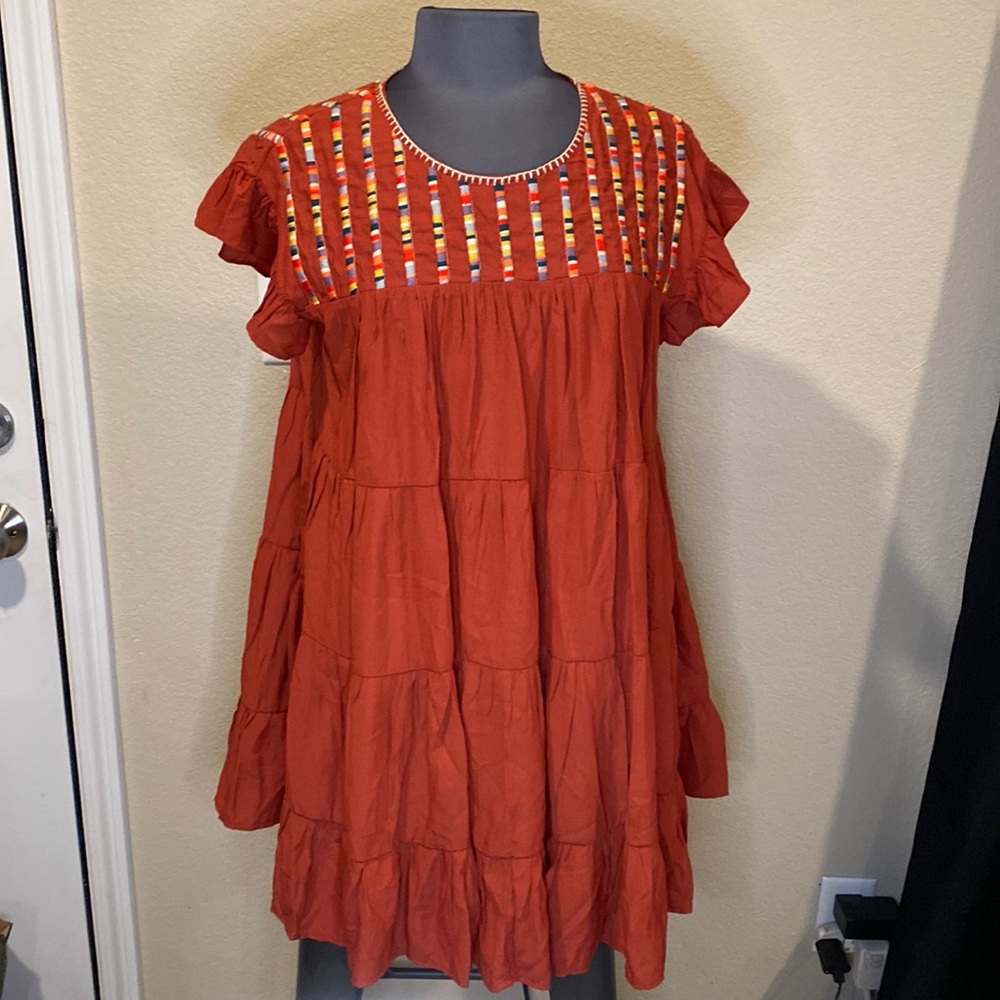 Entro Embroidered Ruffled Shift Dress - Picture 2 of 12